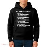 My Perfect Day Sleep Eat Play Video Games Kids Hoodie thumb 4