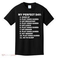 My Perfect Day Sleep Eat Play Video Games Kids T-Shirt thumb 0