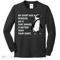 My Shirt Has A Penguin On It Kids Long Sleeve Shirt thumb 0