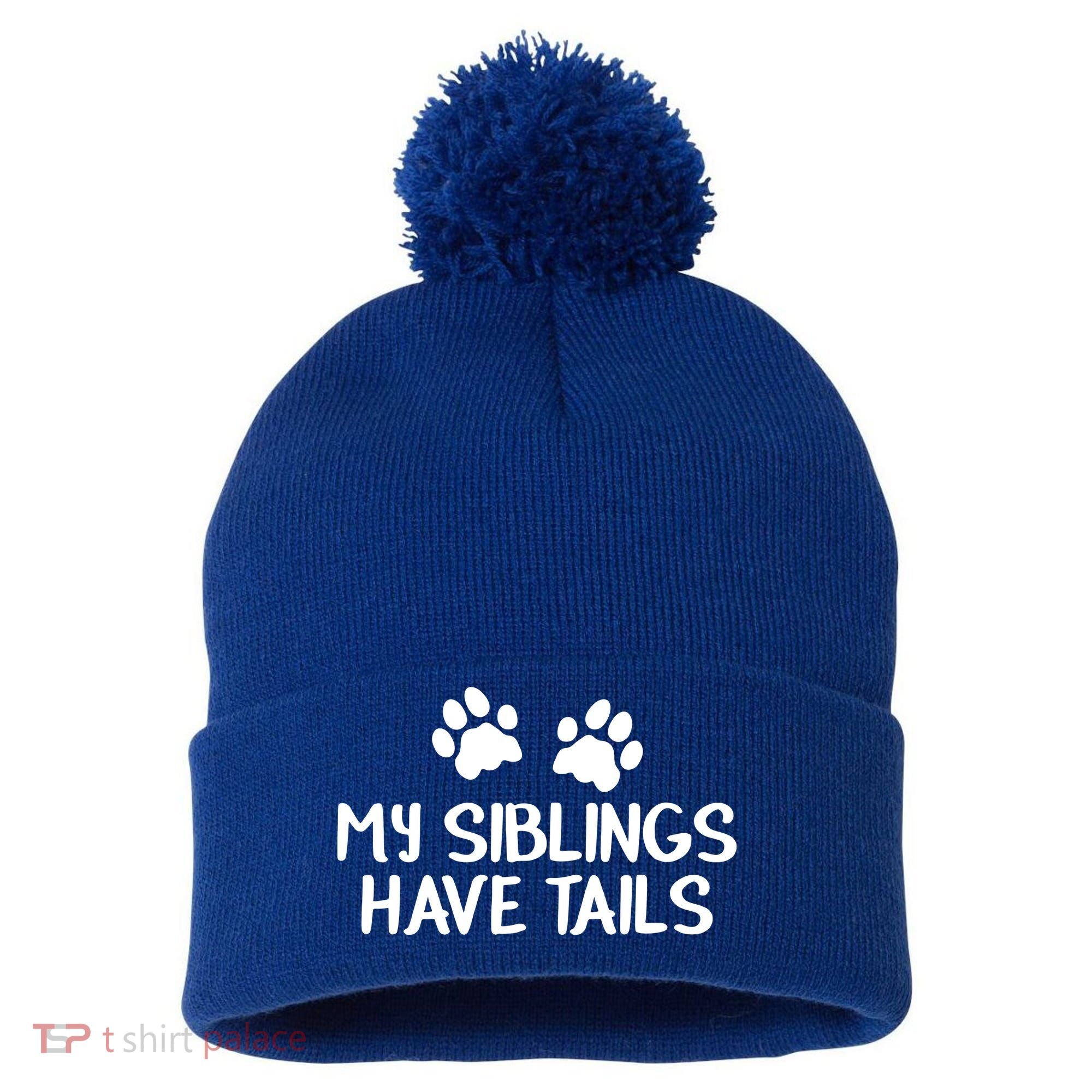 My Siblings Have Tails Pom Pom 12in Knit Beanie