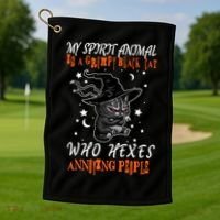 My Spirit Animal Is A Grumpy Black Cat That Hexes Annoying People Golf Towel thumb 1