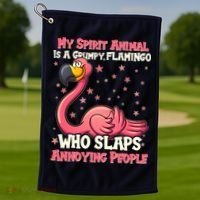 My Spirit Animal Is A Grumpy Flamingo Golf Towel thumb 1