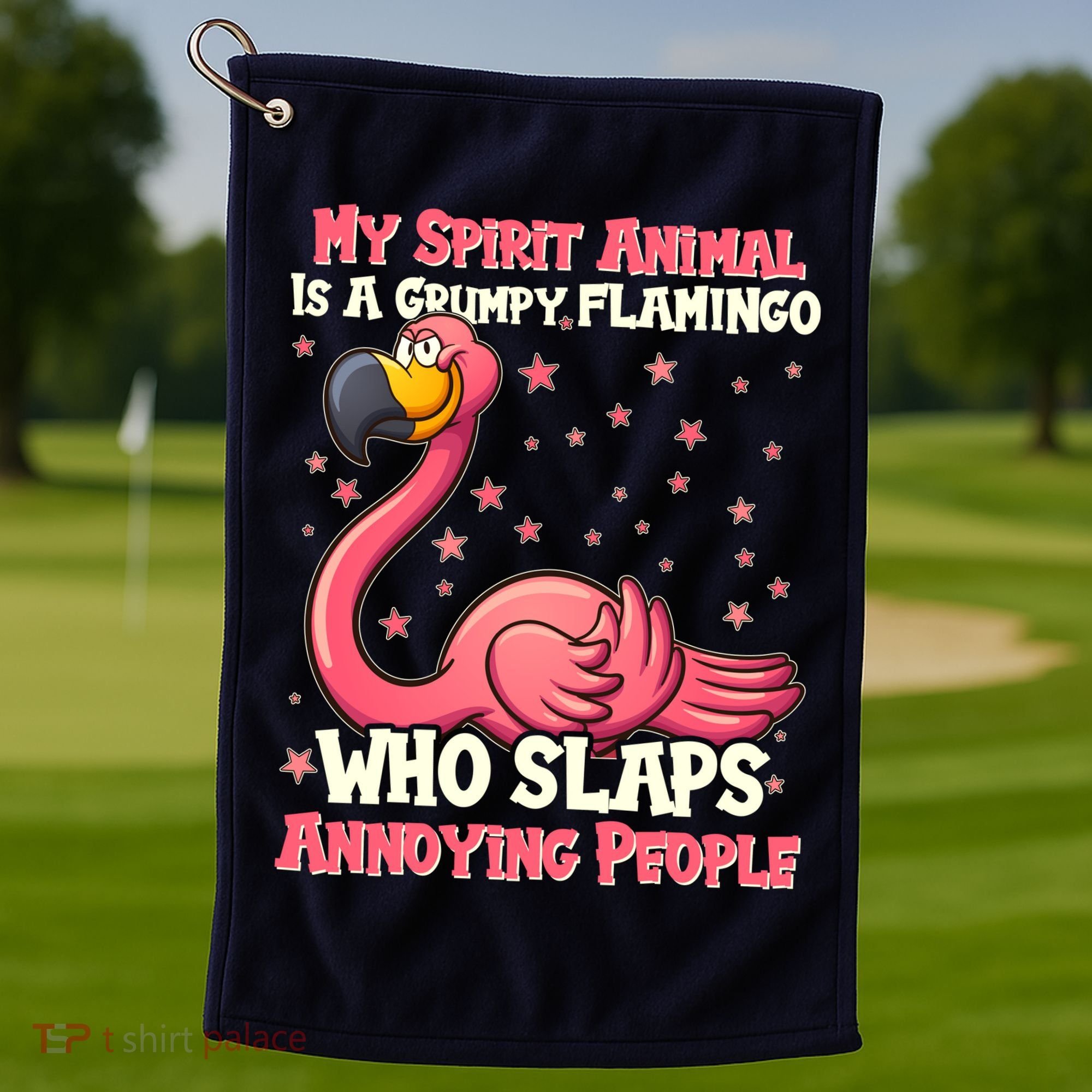 My Spirit Animal Is A Grumpy Flamingo Golf Towel