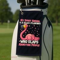 My Spirit Animal Is A Grumpy Flamingo Golf Towel thumb 2