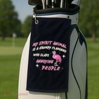 My Spirit Animal Is Grumpy Flamingo Golf Towel thumb 2