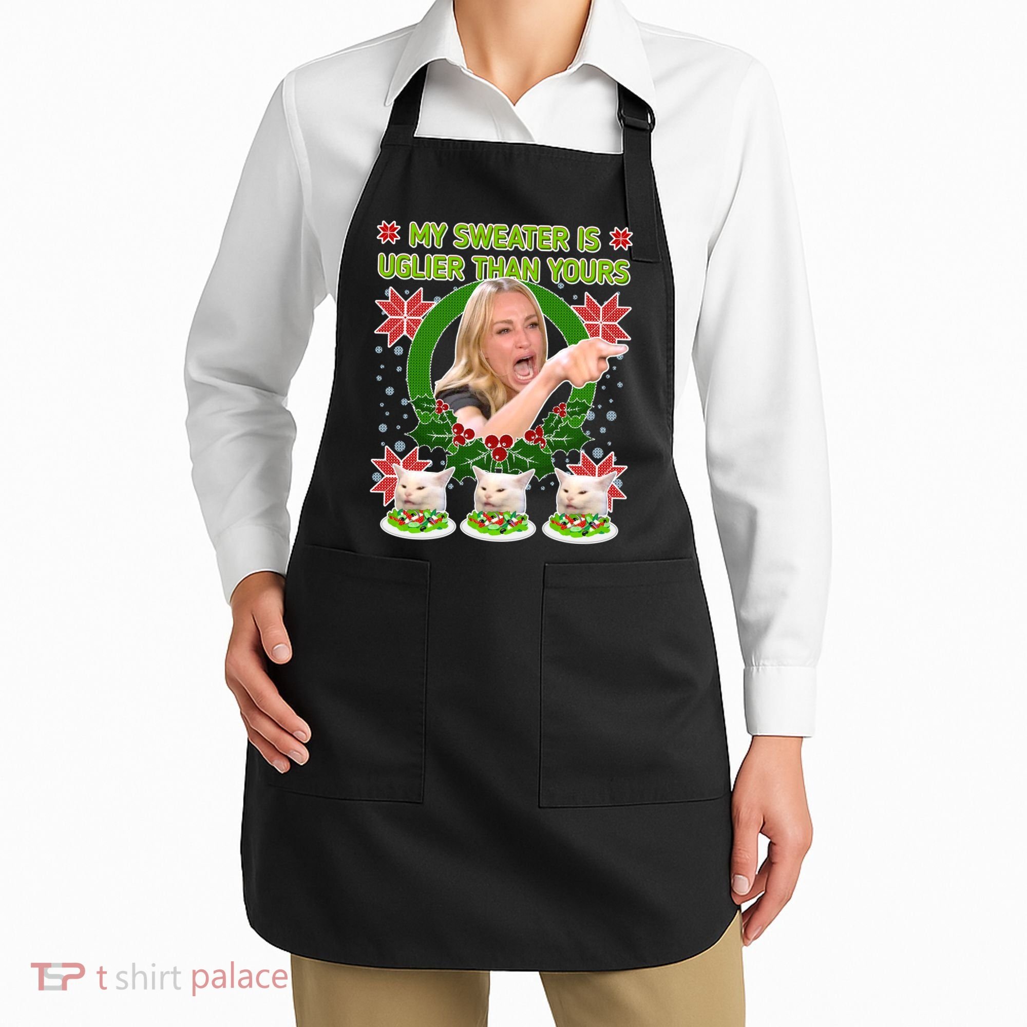 My Sweater Is Uglier Than Yours Yelling Cat Meme  Apron