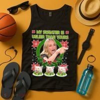 My Sweater Is Uglier Than Yours Yelling Cat Meme  Tank Top thumb 4