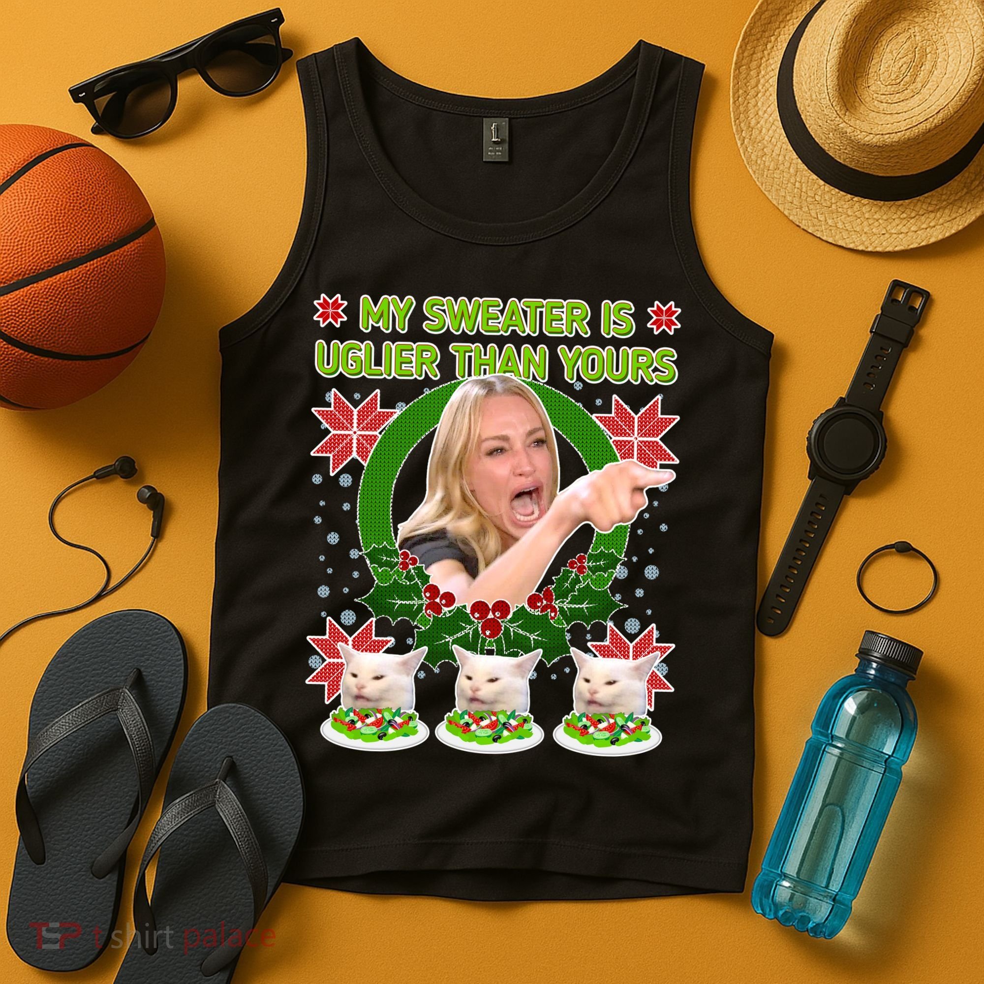 My Sweater Is Uglier Than Yours Yelling Cat Meme  Tank Top