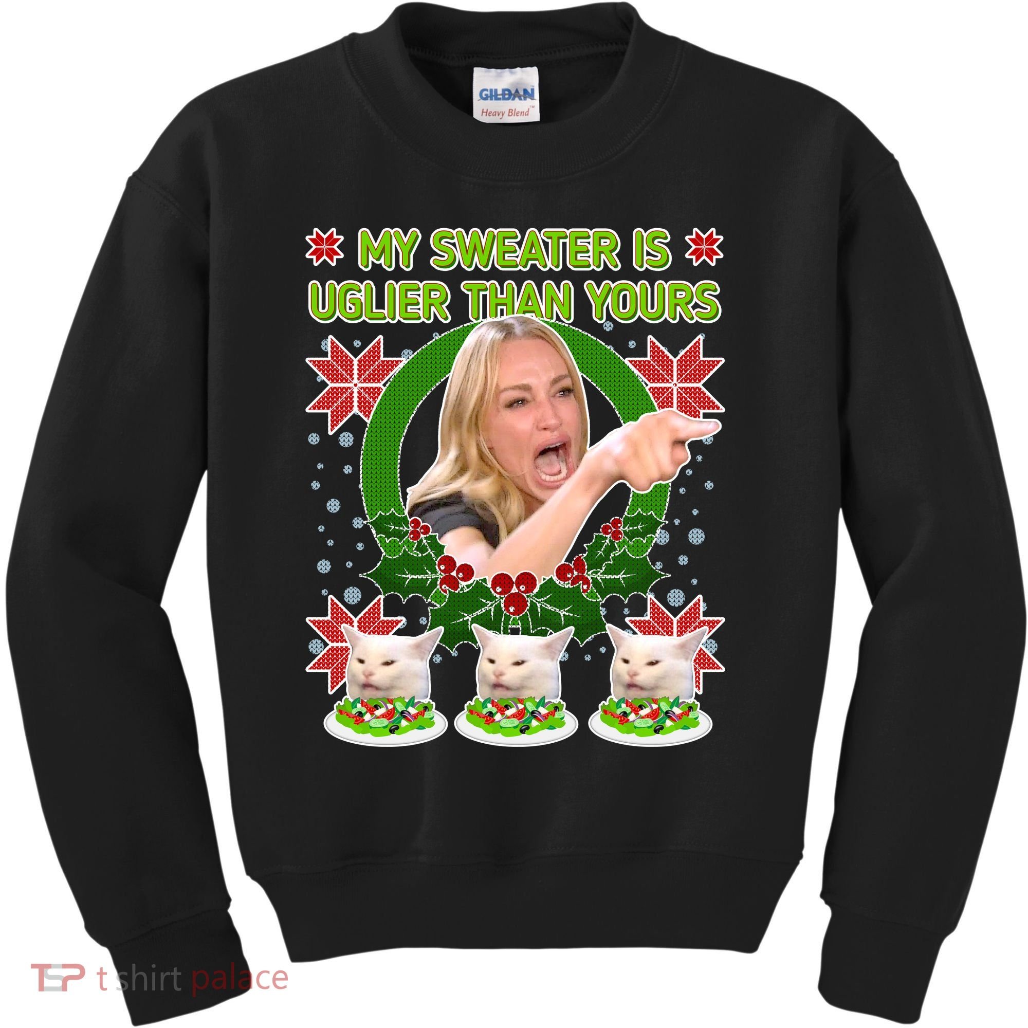 My Sweater Is Uglier Than Yours Yelling Cat Meme  Kids Sweatshirt