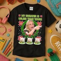 My Sweater Is Uglier Than Yours Yelling Cat Meme  Kids T-Shirt thumb 3