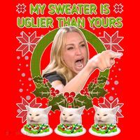 My Sweater Is Uglier Than Yours Yelling Cat Meme  Santa Hat thumb 1