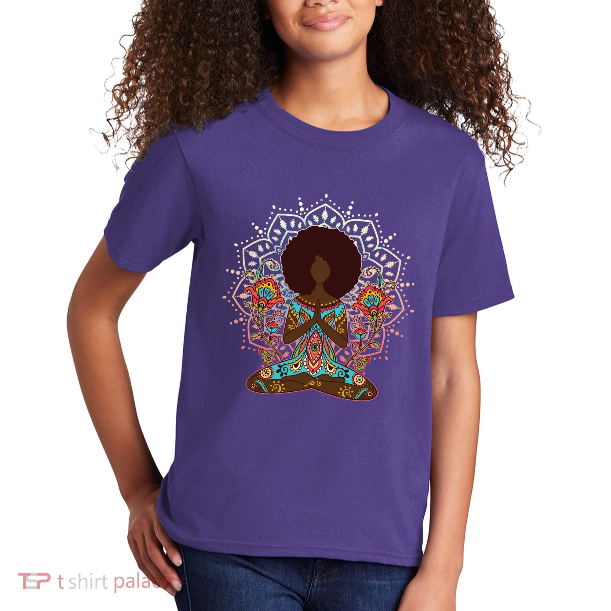 Meditation Yoga Afro Woman Kids T-Shirt