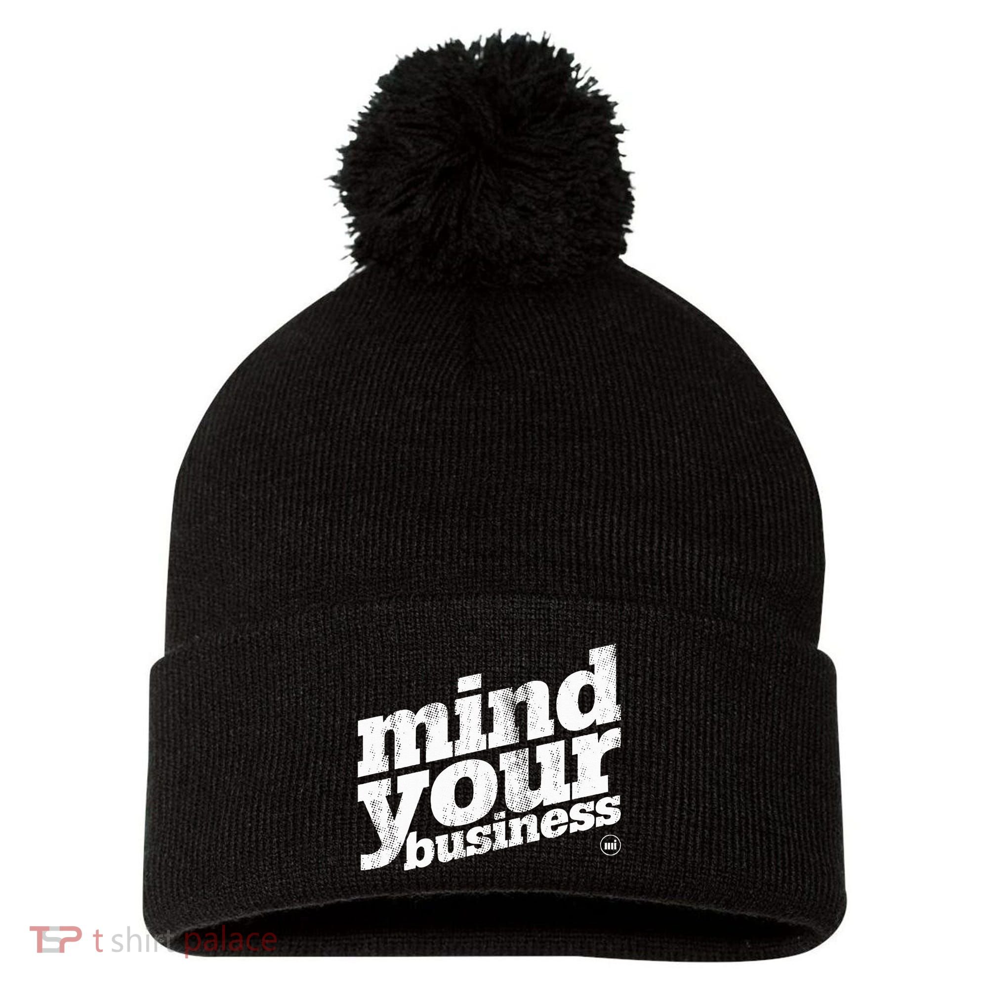Mind Your Business Pom Pom 12in Knit Beanie