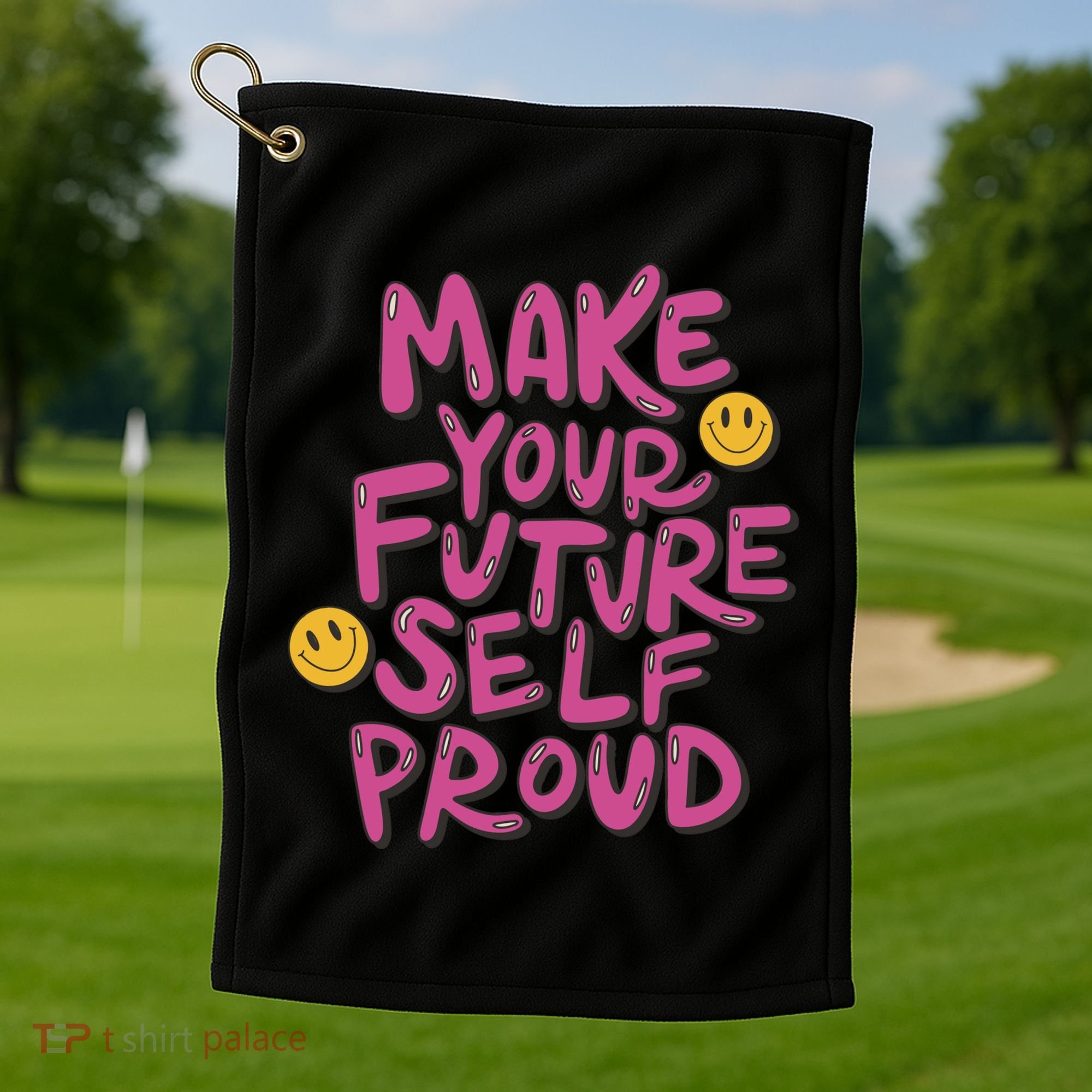 Make Your Future Self Proud Smiley Golf Towel