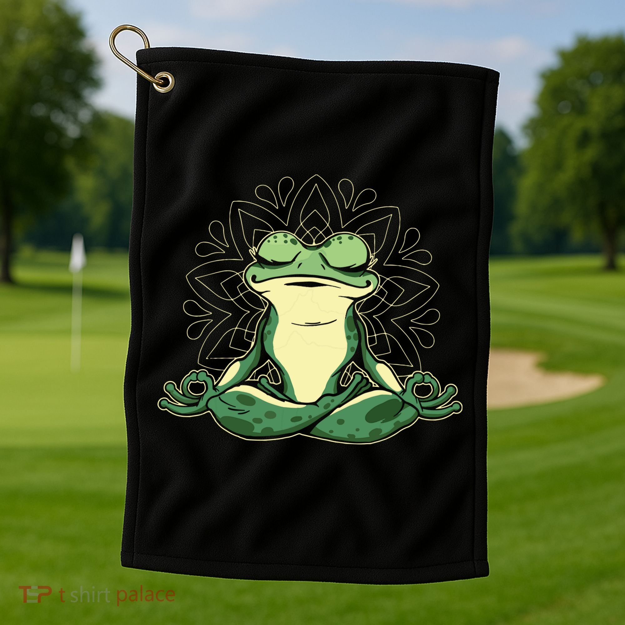 Meditating Yoga Frog Golf Towel