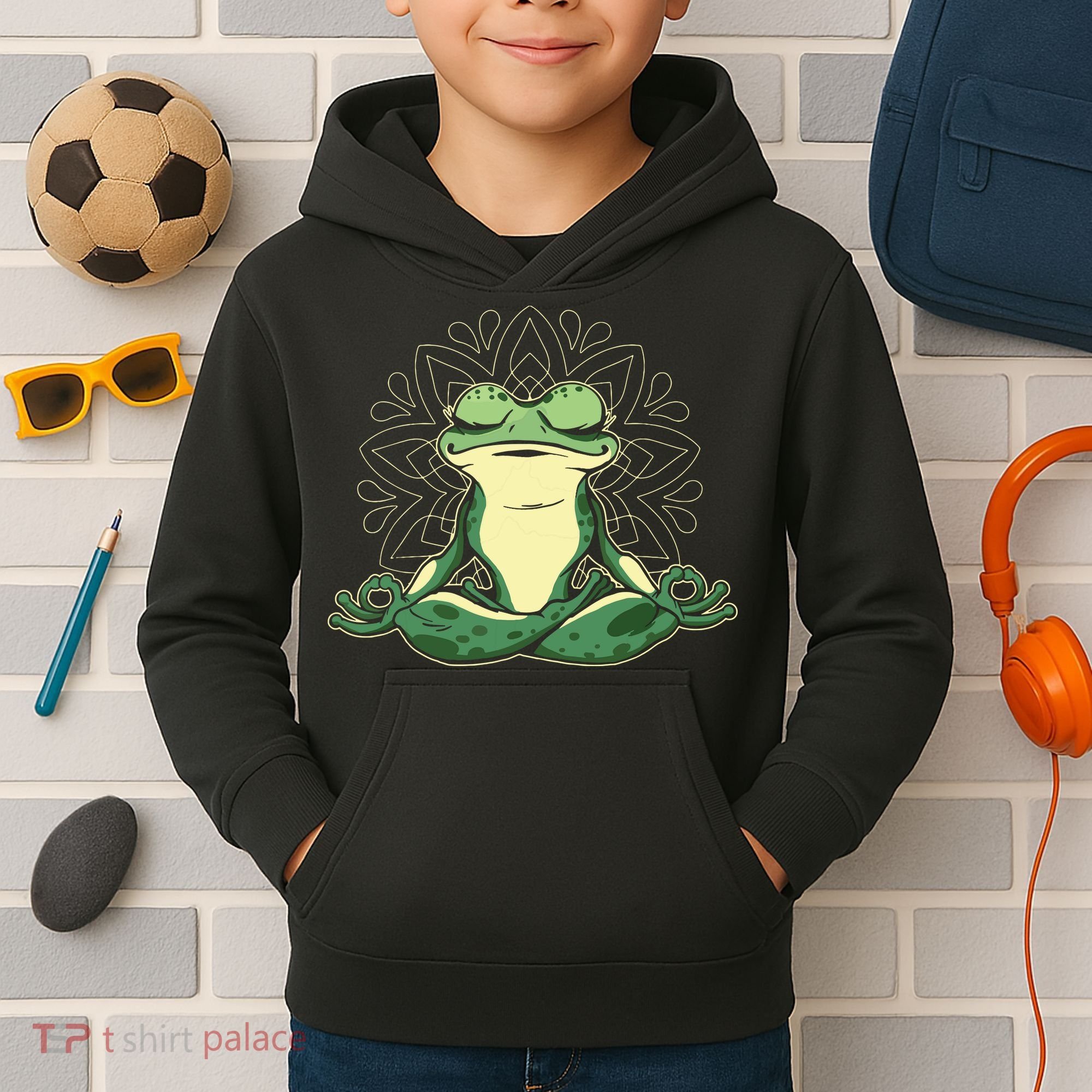Meditating Yoga Frog Kids Hoodie