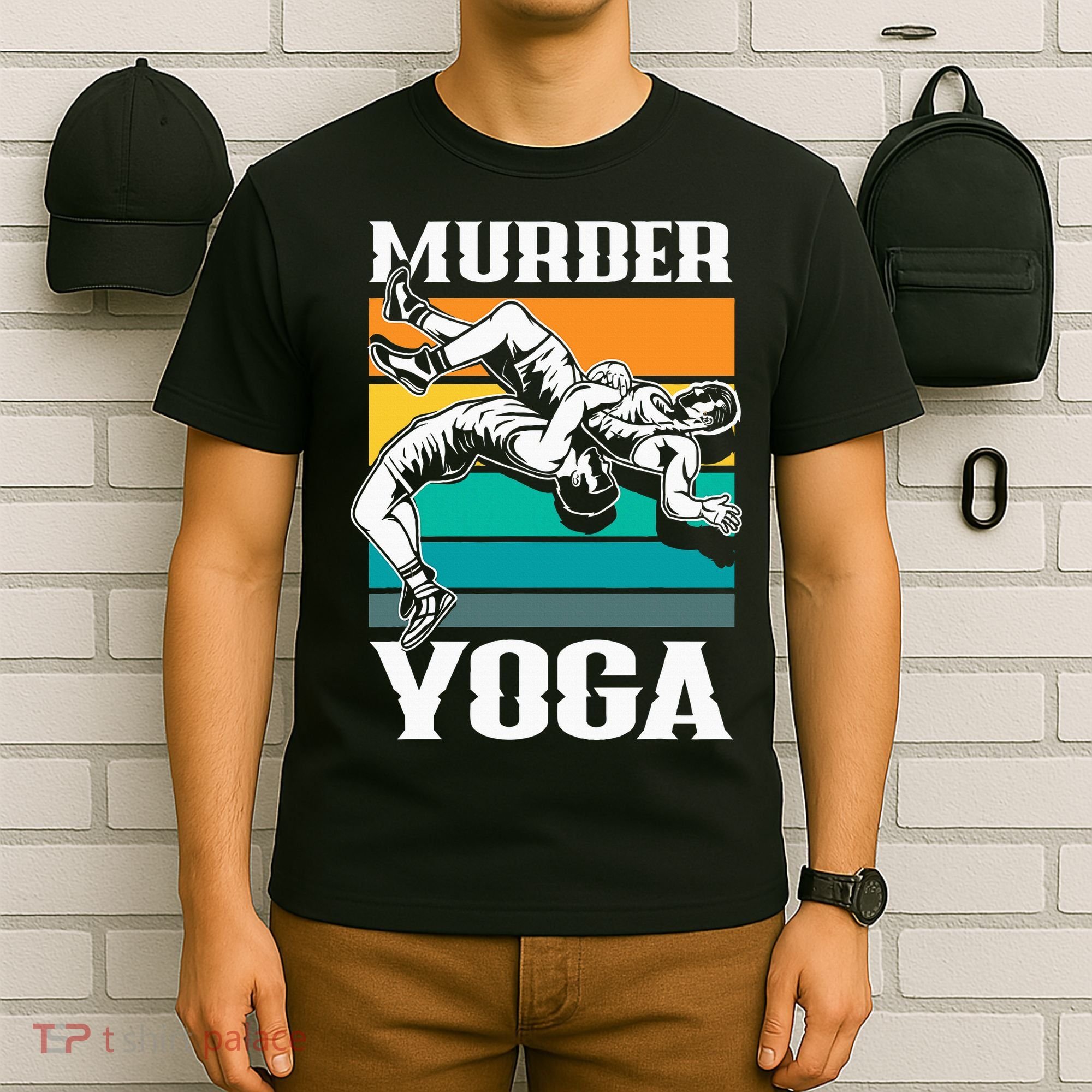 Murder Yoga Funny Retro Vintage Wrestler Wrestling T-Shirt