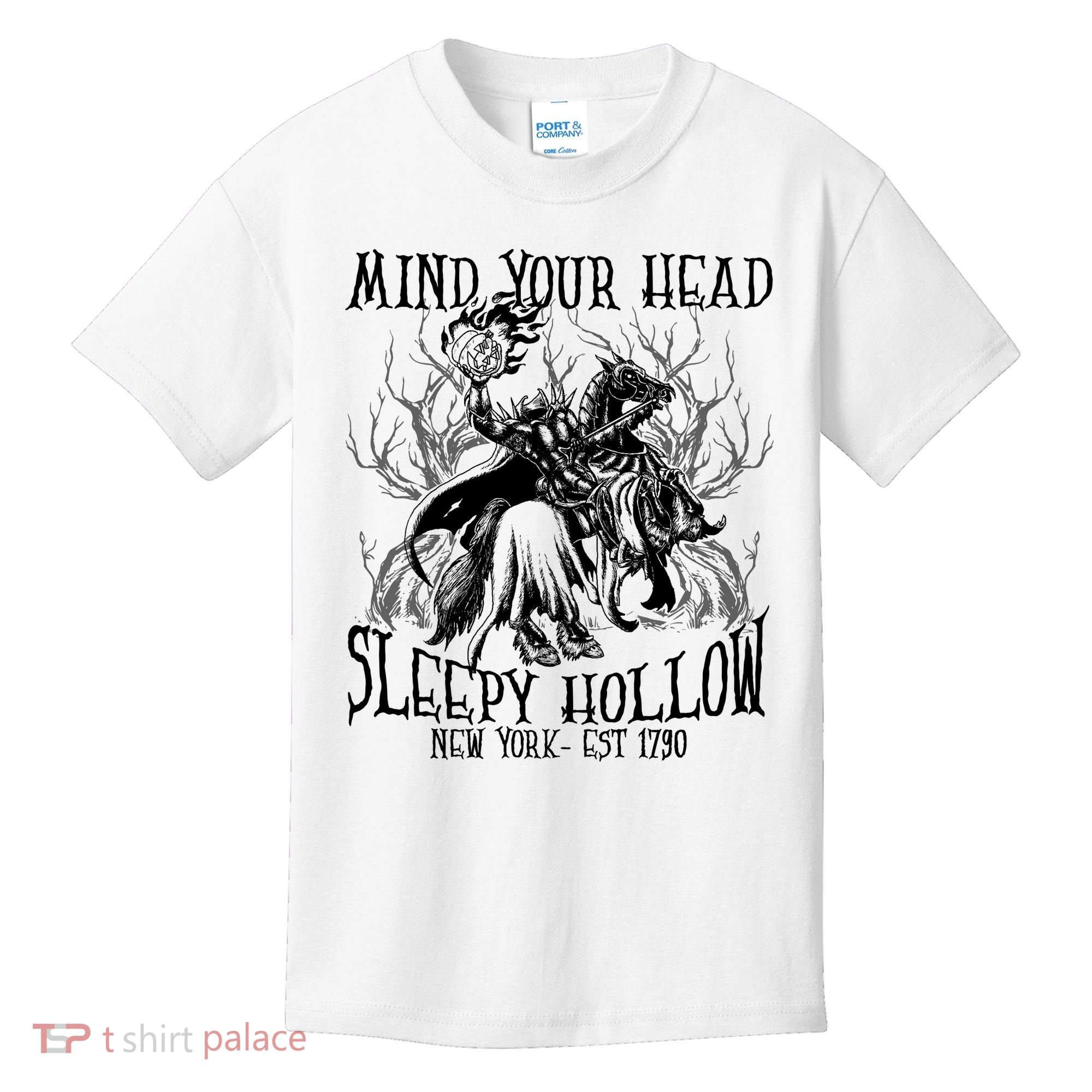 Mind Your Head Headless Horseman Est 1790 Headless Horseman Horror Kids T-Shirt