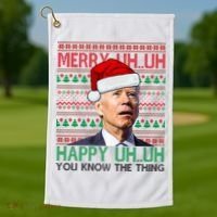 Merry You Know The Thing Funny Joe Biden Christmas Golf Towel thumb 1