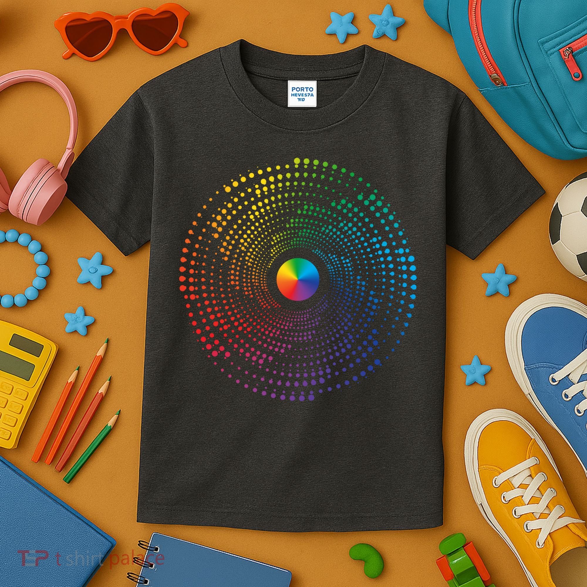 Make Your Mark International Dot Day Rainbow Polka Dot Swirl Kids T-Shirt