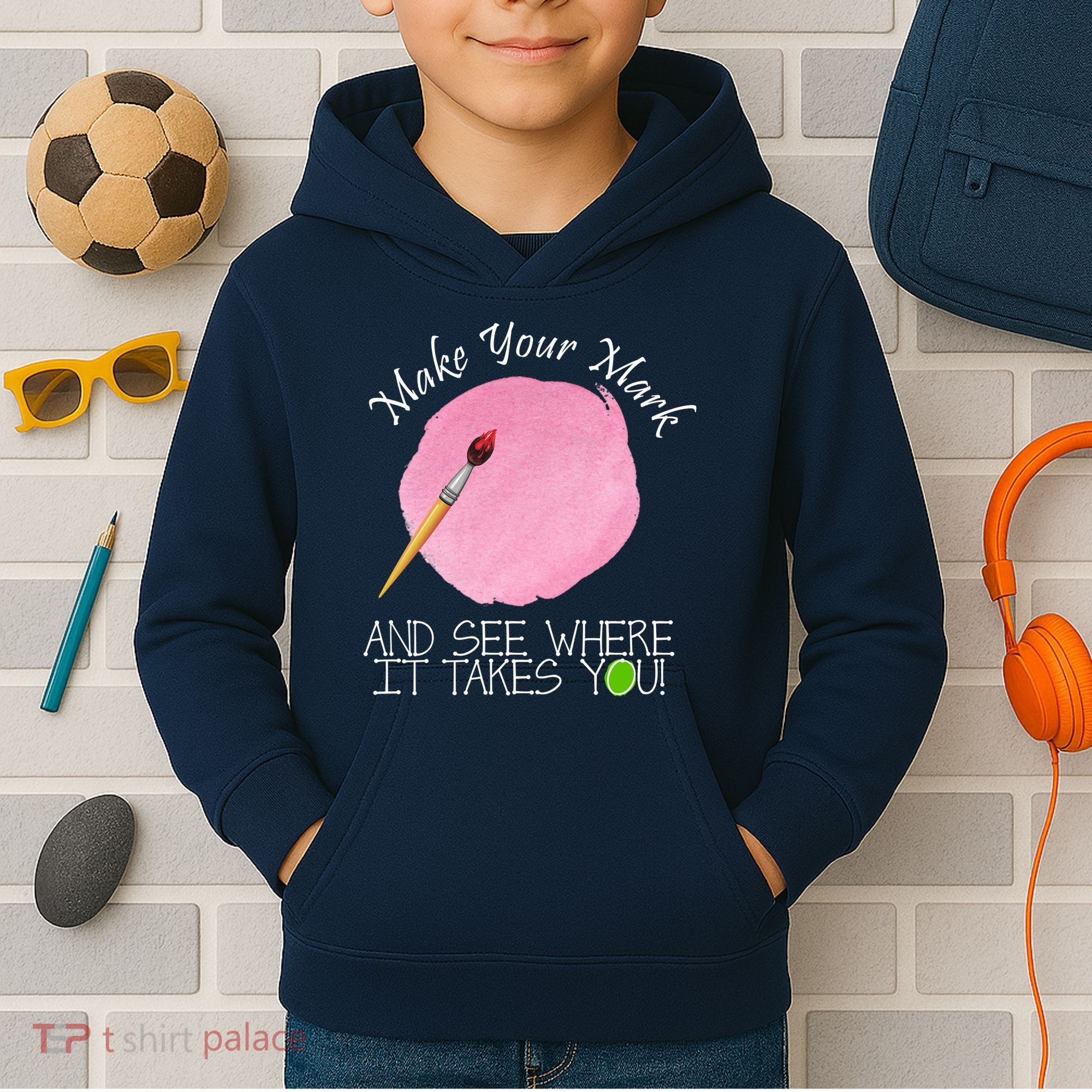Make Your Mark And See Where It Takes You Dot Day Paint Brush Kids Hoodie