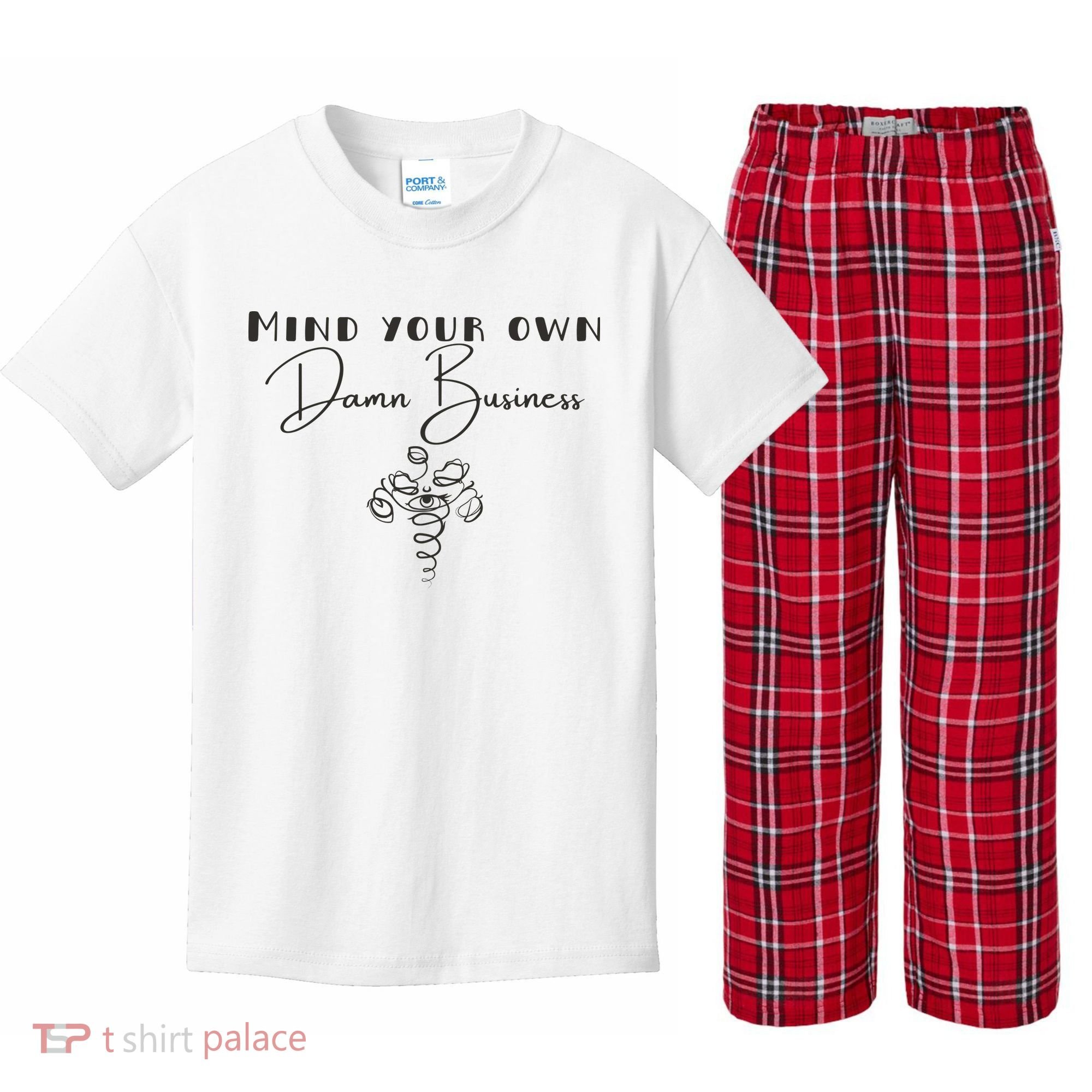 Mind Your Own Damn Business Kids Plaid Pajama Set