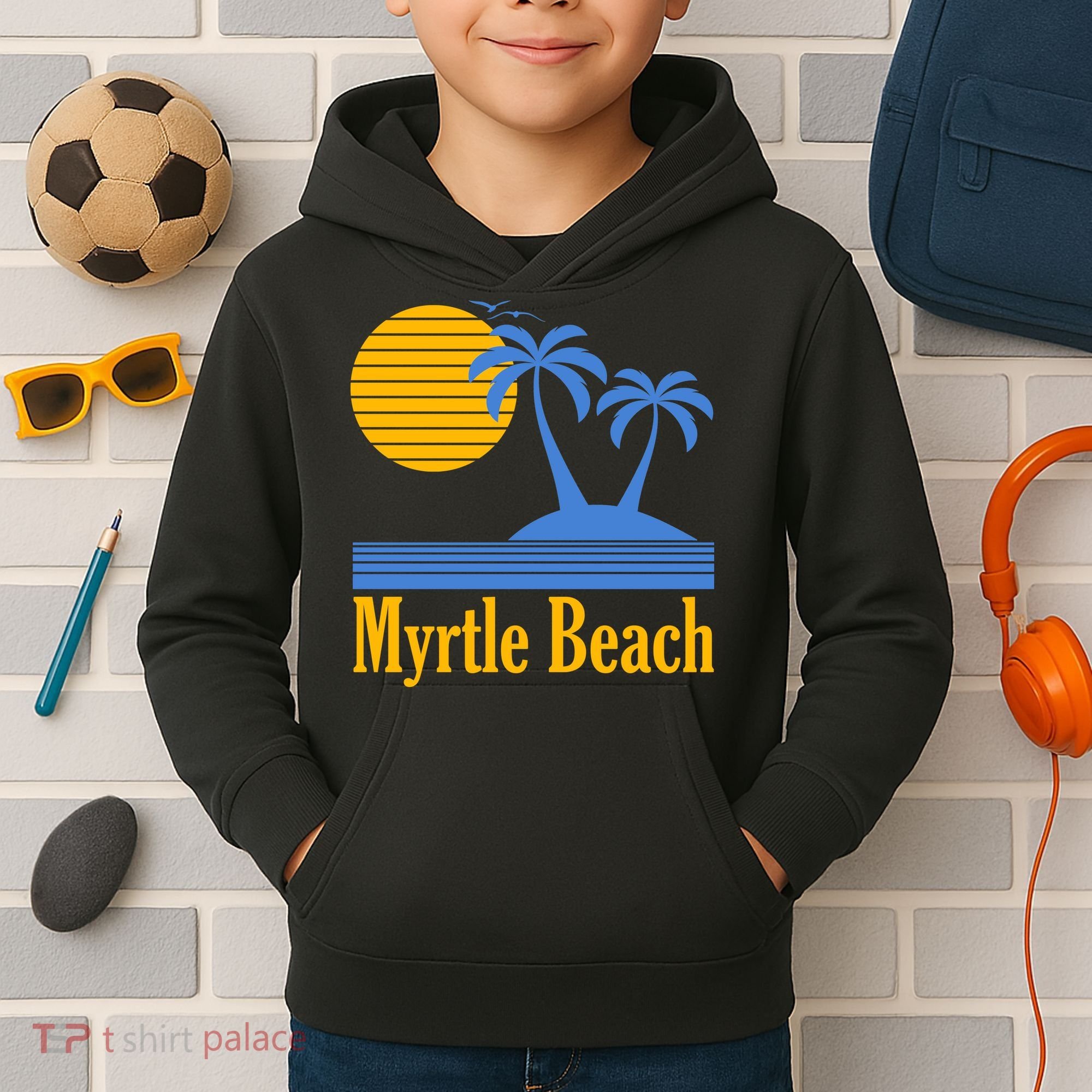 Myrtle Beach Summer Palm Tree Kids Hoodie