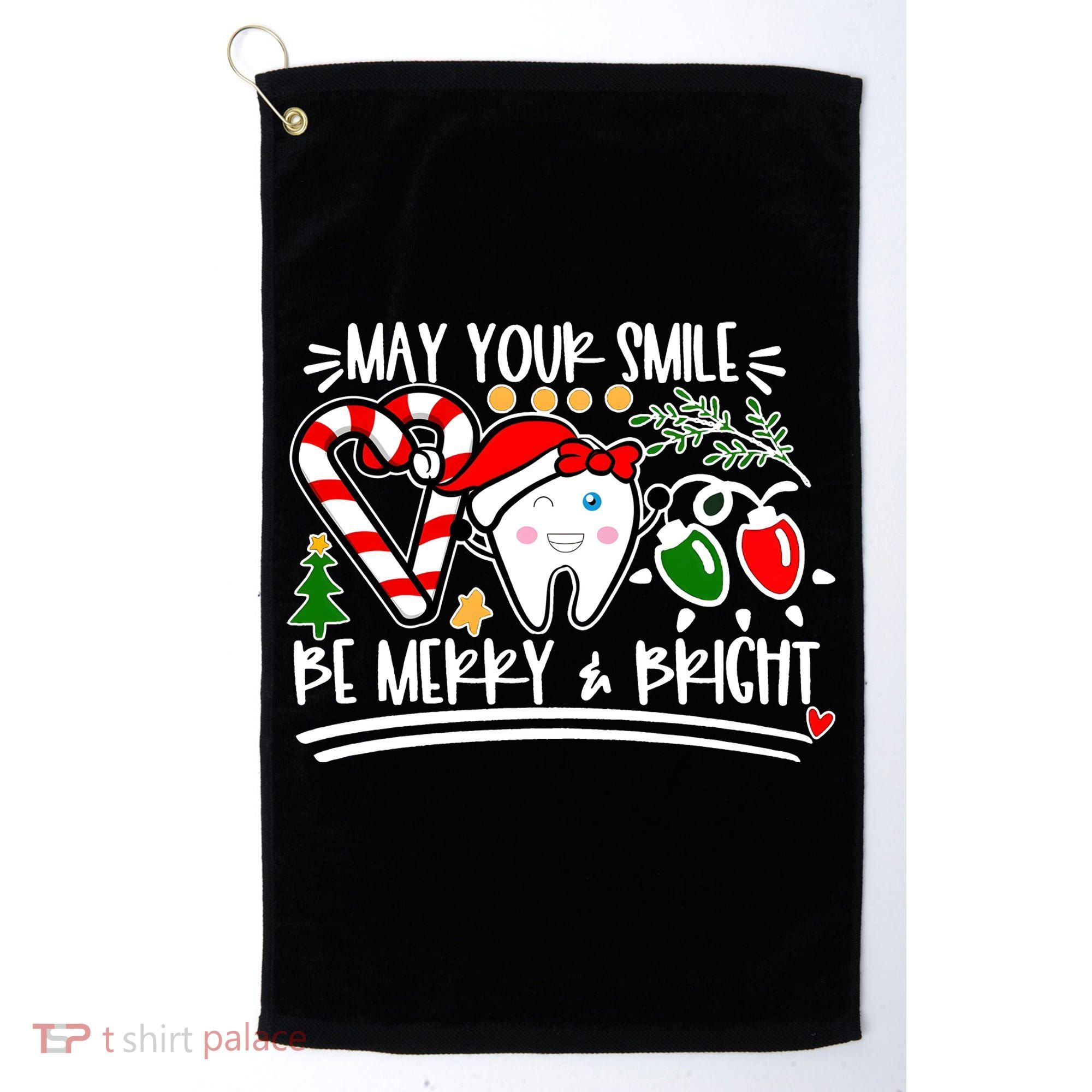 May Your Smile Be Merry Bright Christmas Holiday Season Golf Towel