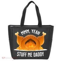 Mmm Yeah Stuff Me Daddy Funny Thanksgiving Turkey Tote Bag thumb 0