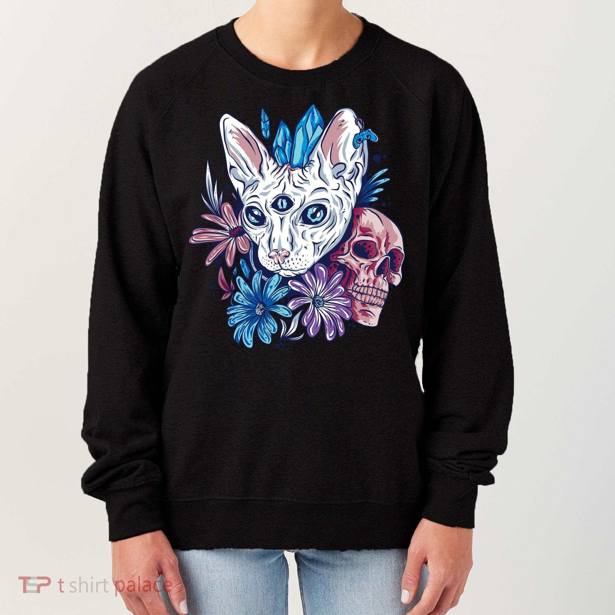Mystic Cat Skull Floral Women's Sweatshirt