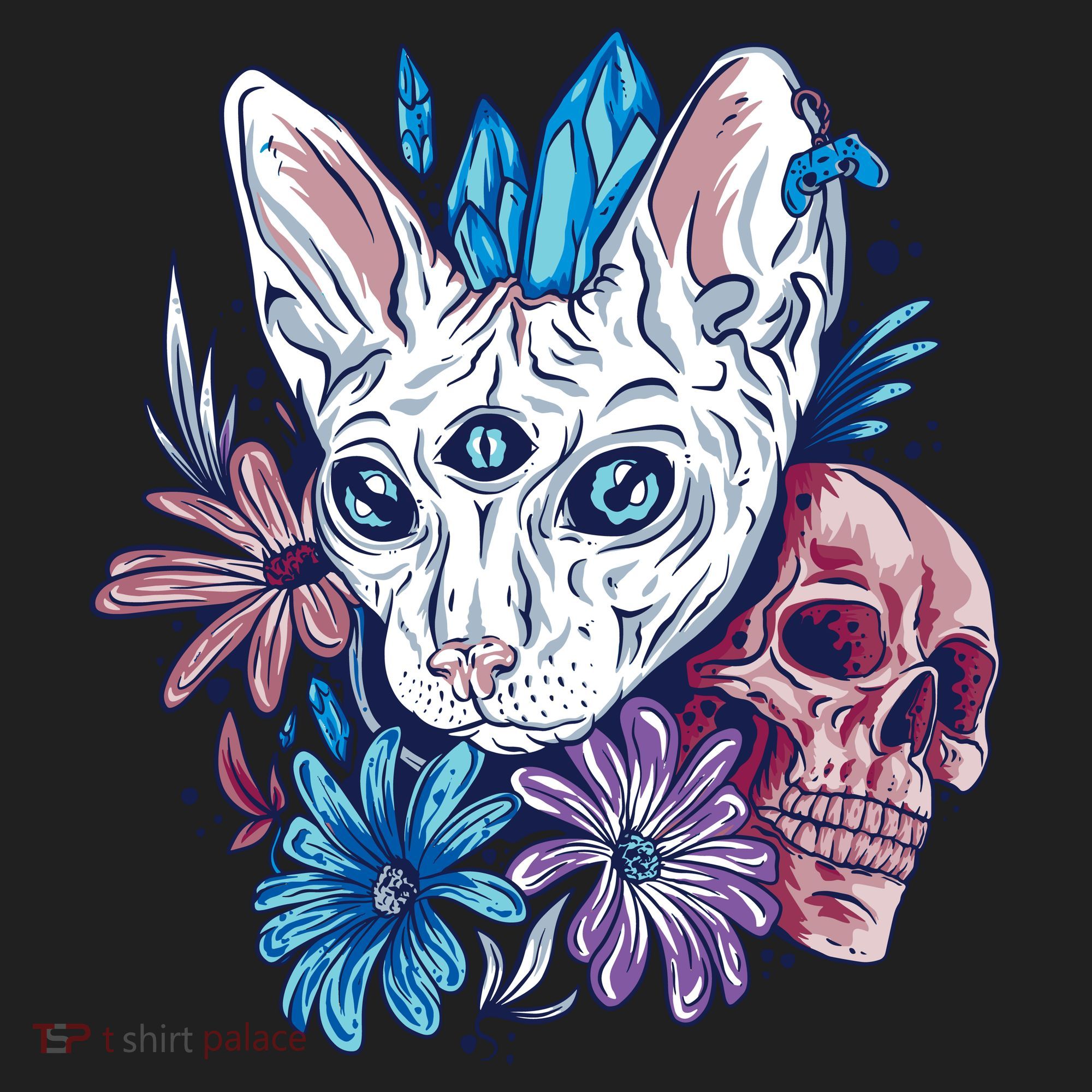 Mystic Cat Skull Floral Women's Sweatshirt