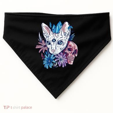 Mystic Cat Skull Floral USA-Made Doggie Bandana