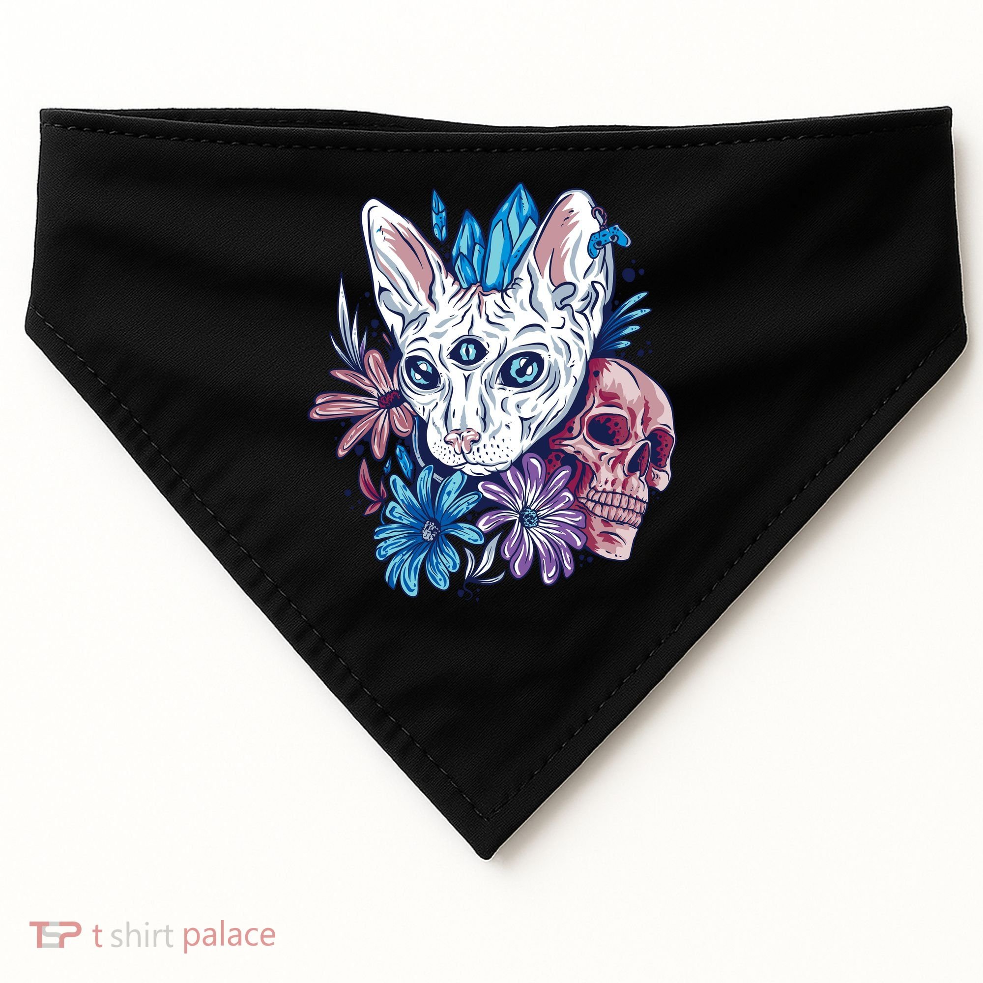 Mystic Cat Skull Floral USA-Made Doggie Bandana