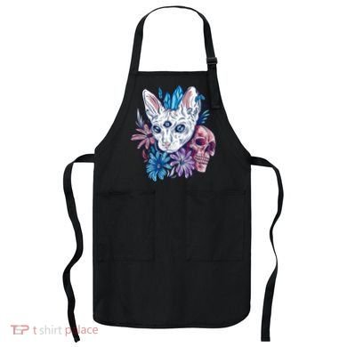Mystic Cat Skull Floral Apron