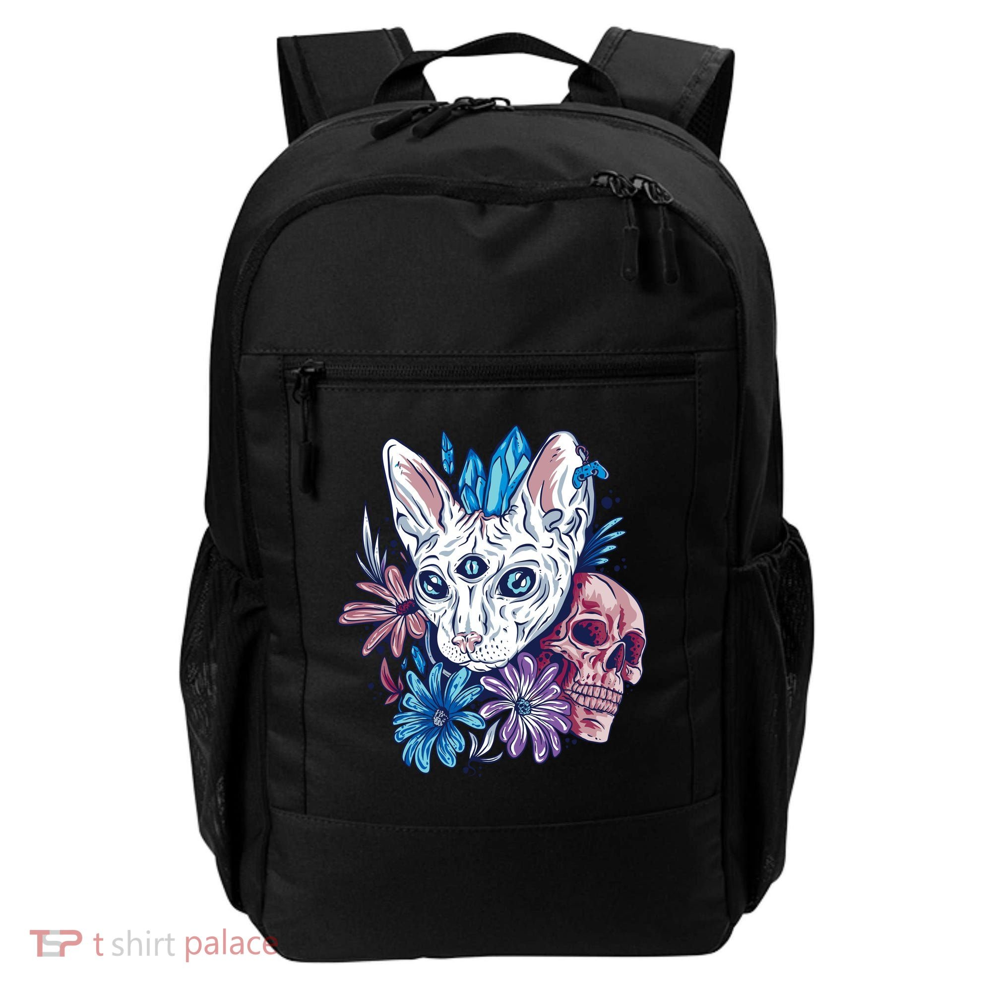 Mystic Cat Skull Floral Backpack