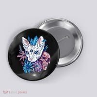 Mystic Cat Skull Floral Button thumb 0