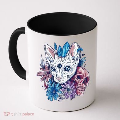 Mystic Cat Skull Floral Coffee Mug