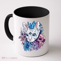 Mystic Cat Skull Floral Coffee Mug thumb 0