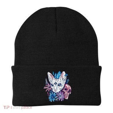 Mystic Cat Skull Floral Beanie