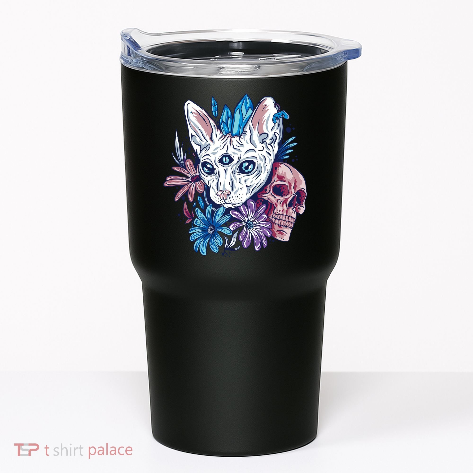 Mystic Cat Skull Floral Tumbler