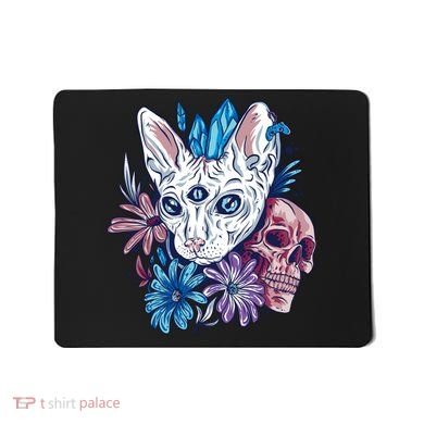 Mystic Cat Skull Floral Mousepad