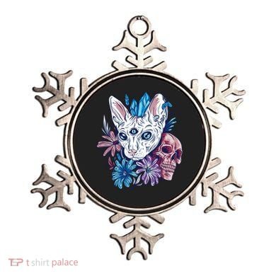 Mystic Cat Skull Floral Ornament
