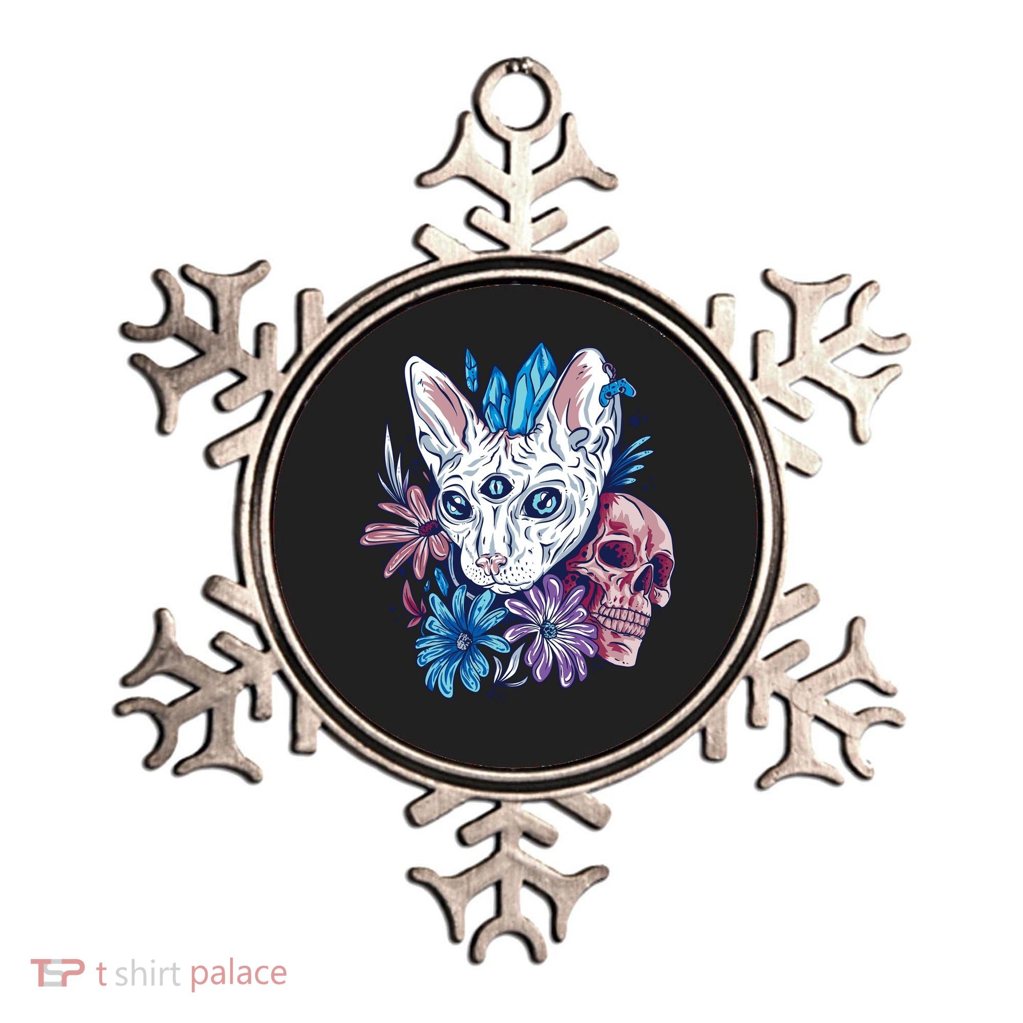 Mystic Cat Skull Floral Ornament