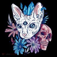 Mystic Cat Skull Floral Ornament thumb 1