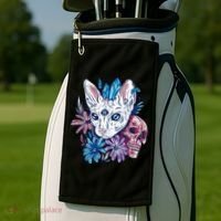 Mystic Cat Skull Floral Golf Towel thumb 2