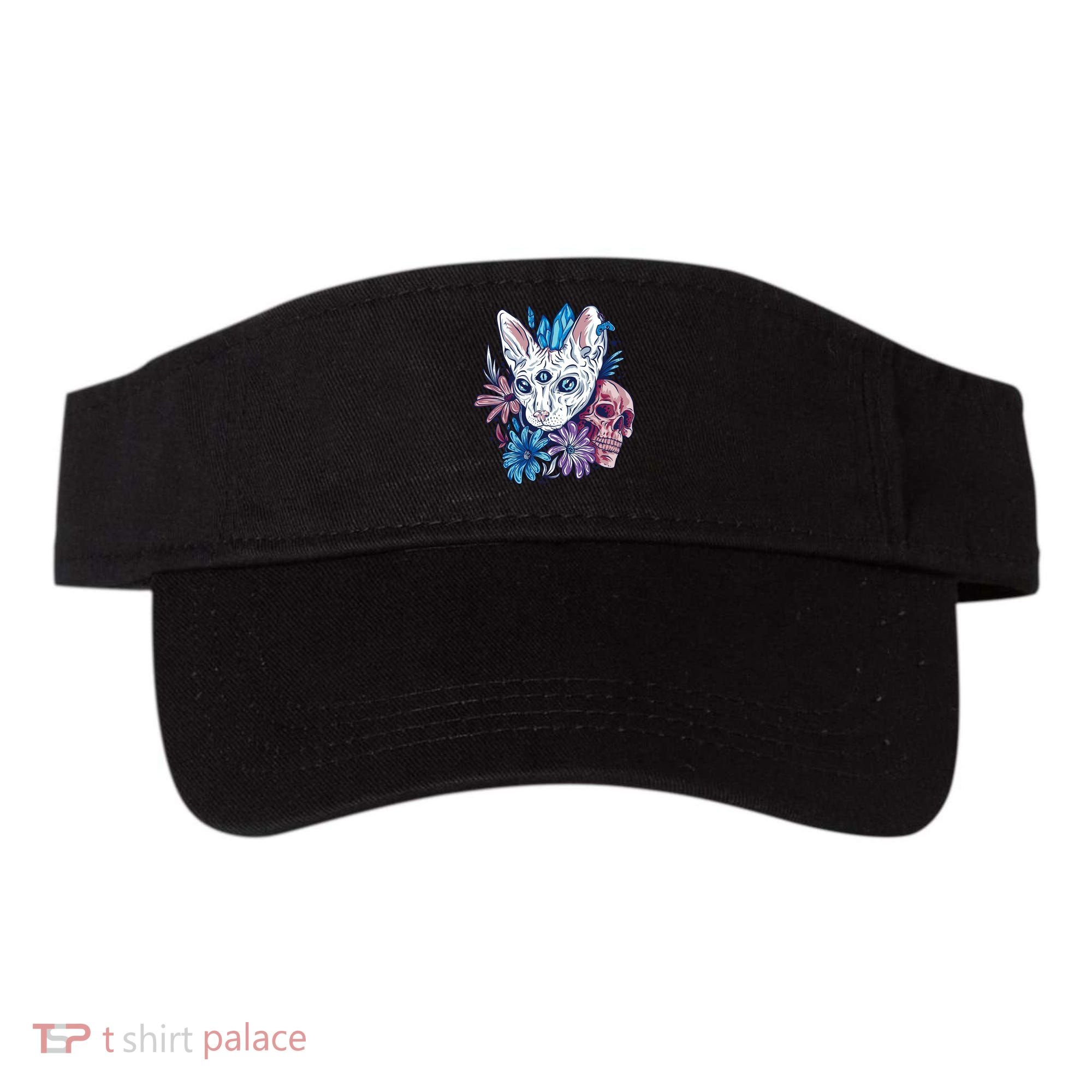 Mystic Cat Skull Floral Visor