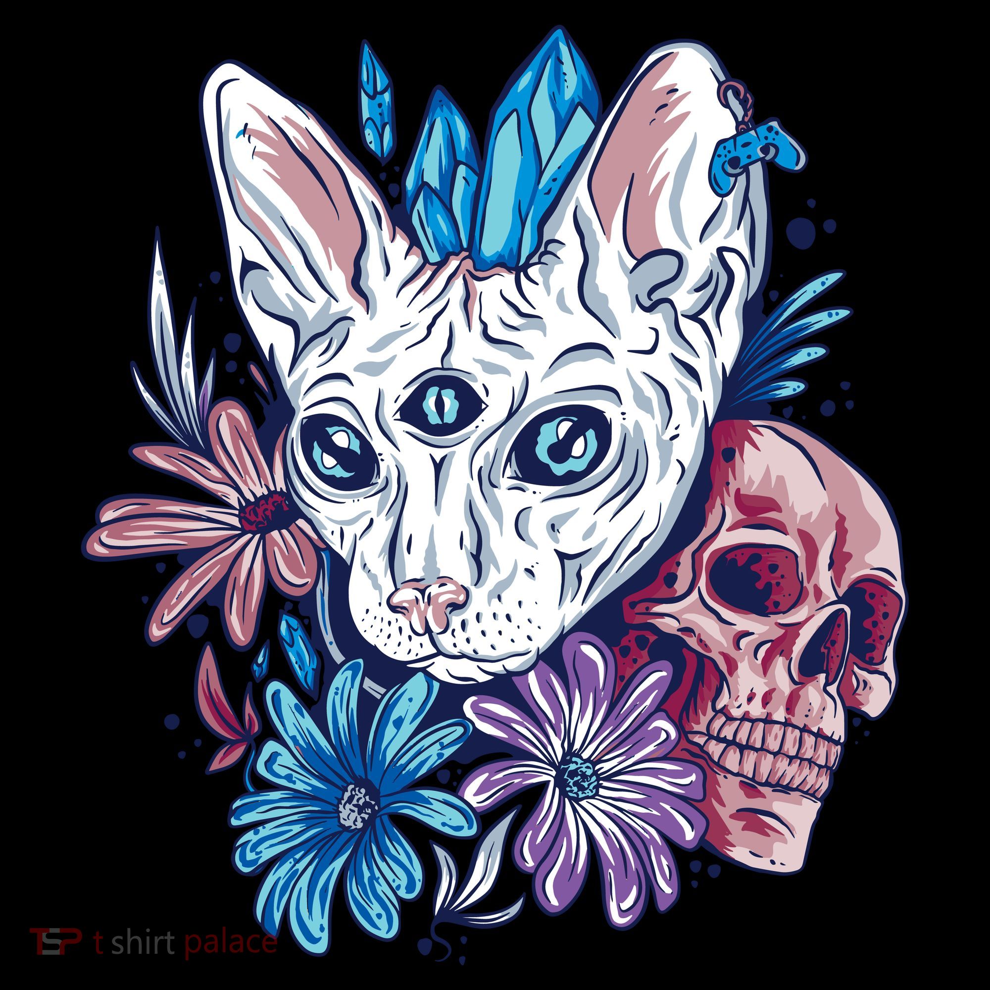 Mystic Cat Skull Floral Visor