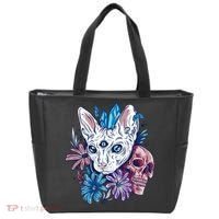 Mystic Cat Skull Floral Tote Bag thumb 0