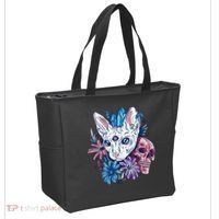 Mystic Cat Skull Floral Tote Bag thumb 2