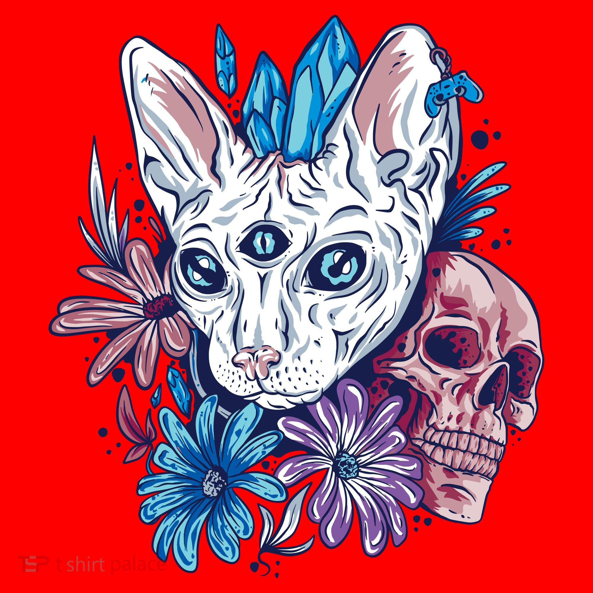Mystic Cat Skull Floral Santa Hat